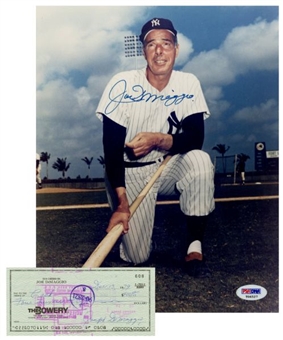 Joe DiMaggio Signed 8x10 Photograph and Check Lot of 2